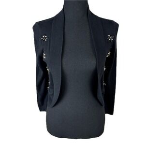 Eliza J Womens Black Beaded Pearl Embellished Bolero Shrug Cardigan EJ4M7399 S
